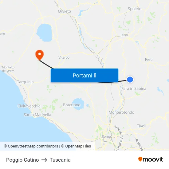 Poggio Catino to Tuscania map