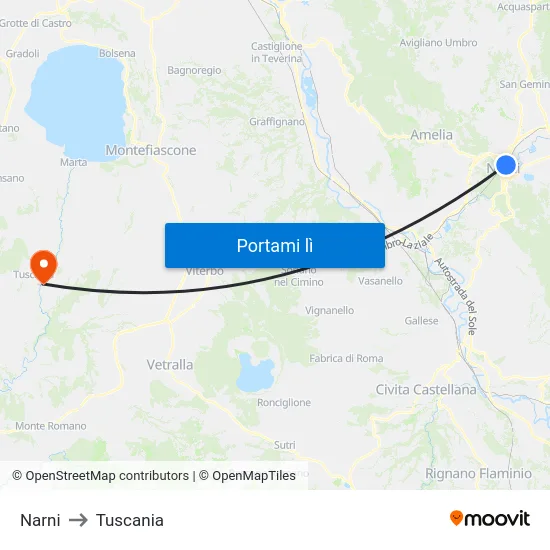 Narni to Tuscania map