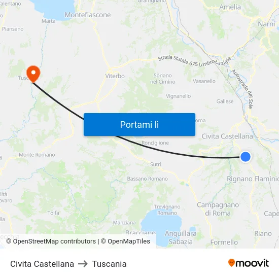 Civita Castellana to Tuscania map