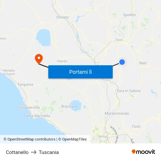 Cottanello to Tuscania map