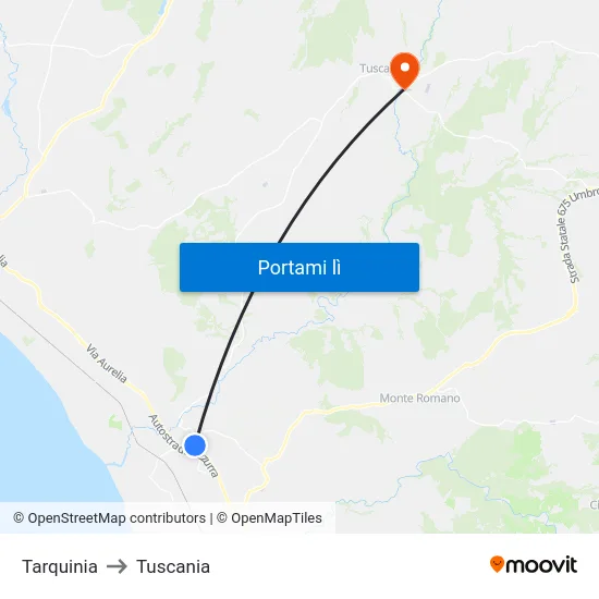 Tarquinia to Tuscania map
