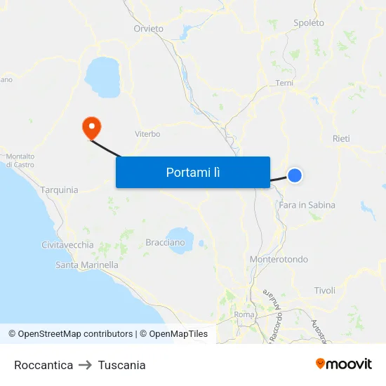 Roccantica to Tuscania map