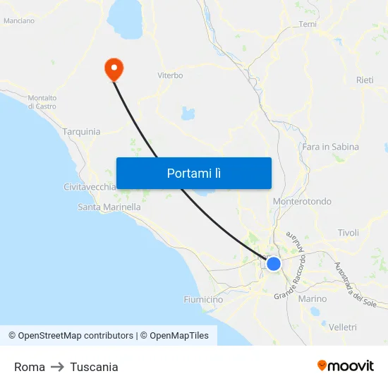 Roma to Tuscania map