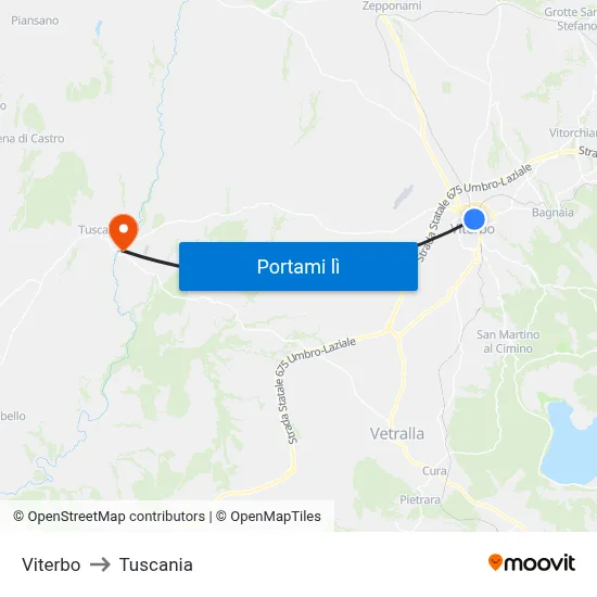 Viterbo to Tuscania map