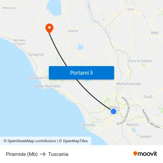 Piramide (Mb) to Tuscania map