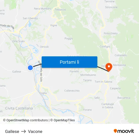 Gallese to Vacone map