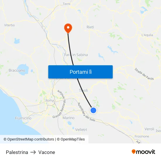 Palestrina to Vacone map