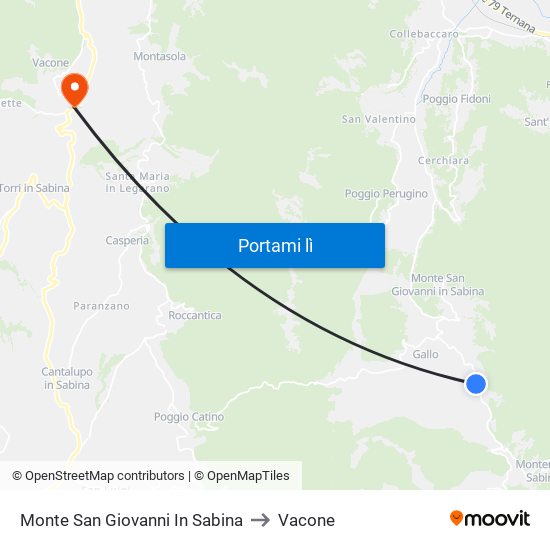 Monte San Giovanni In Sabina to Vacone map