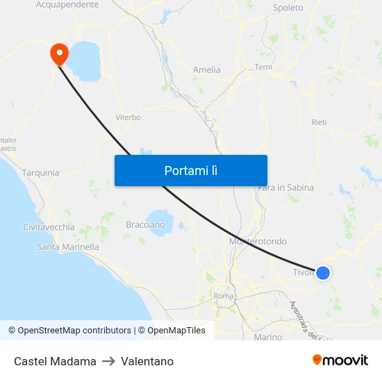 Castel Madama to Valentano map