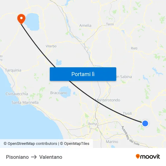 Pisoniano to Valentano map