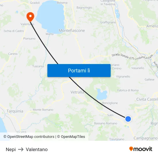 Nepi to Valentano map