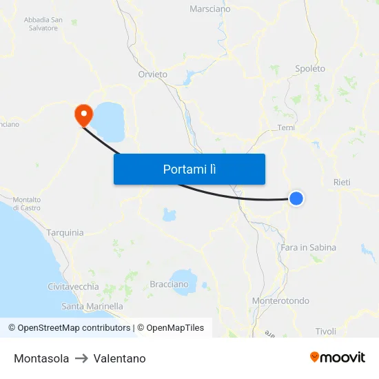 Montasola to Valentano map