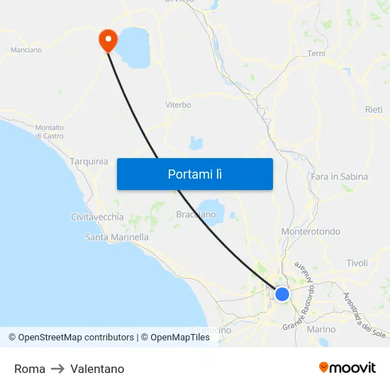 Roma to Valentano map