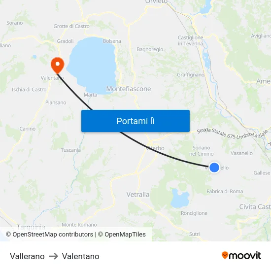 Vallerano to Valentano map