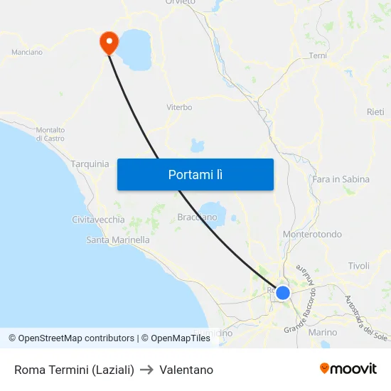 Roma Termini (Laziali) to Valentano map