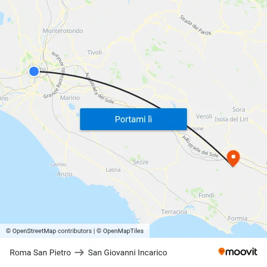 Roma San Pietro to San Giovanni Incarico map