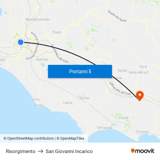 Risorgimento to San Giovanni Incarico map