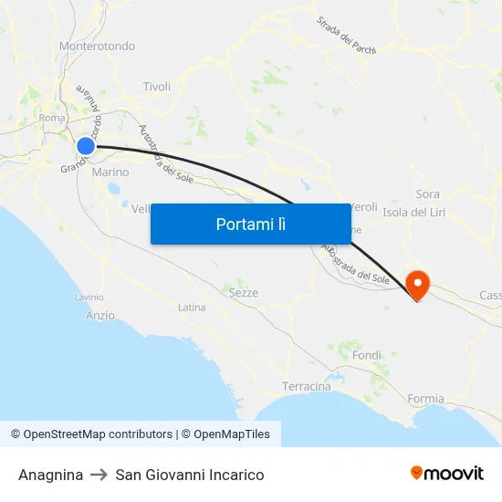 Anagnina to San Giovanni Incarico map