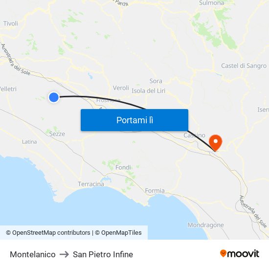 Montelanico to San Pietro Infine map