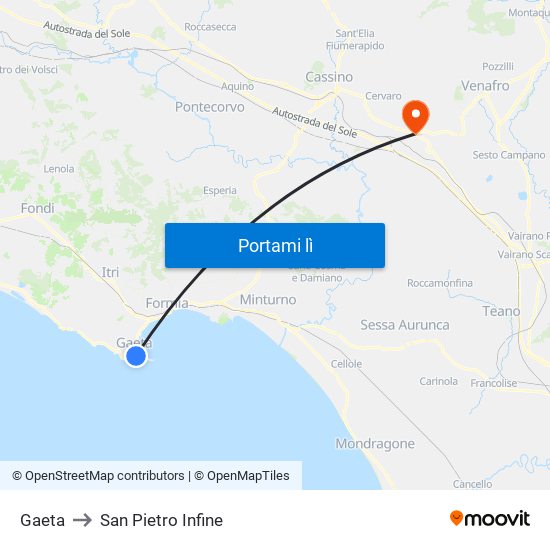 Gaeta to San Pietro Infine map