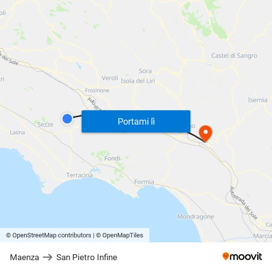 Maenza to San Pietro Infine map
