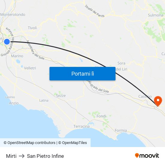 Mirti to San Pietro Infine map