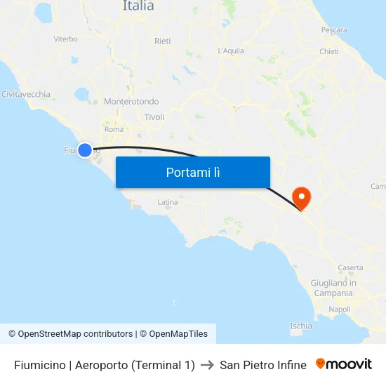 Fiumicino | Aeroporto (Terminal 1) to San Pietro Infine map