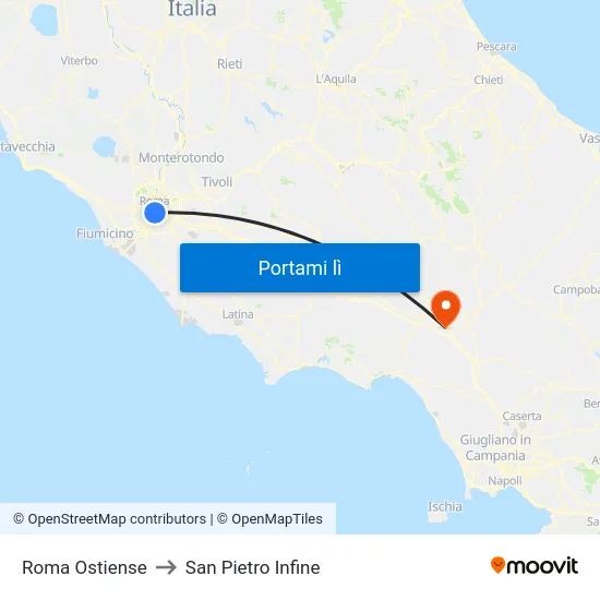 Roma Ostiense to San Pietro Infine map