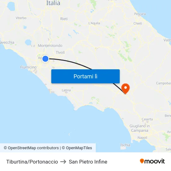 Tiburtina/Portonaccio to San Pietro Infine map