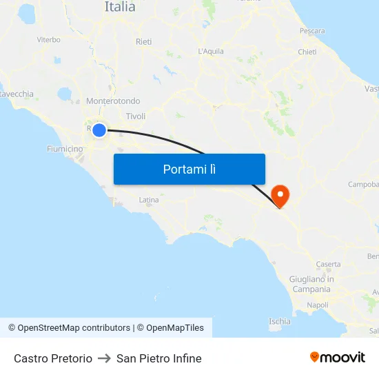 Castro Pretorio to San Pietro Infine map