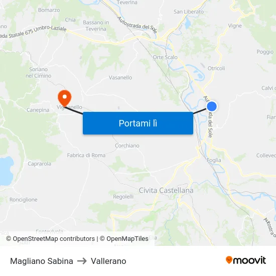 Magliano Sabina to Vallerano map