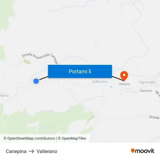 Canepina to Vallerano map