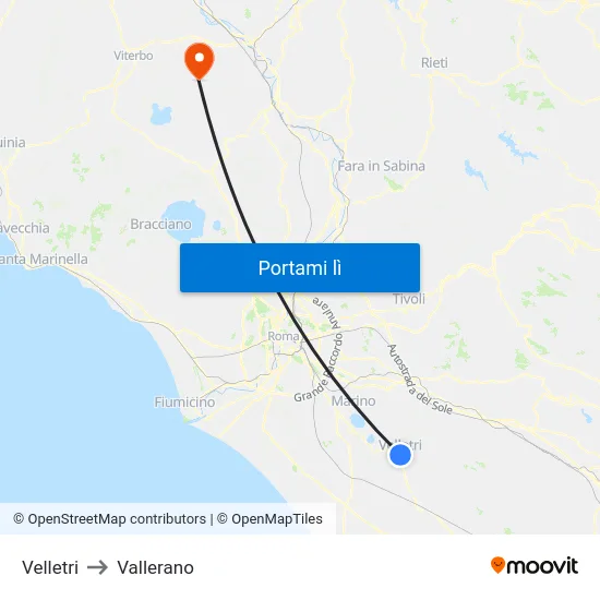 Velletri to Vallerano map