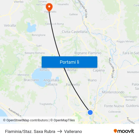 Flaminia/Staz. Saxa Rubra to Vallerano map