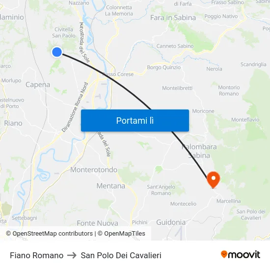 Fiano Romano to San Polo Dei Cavalieri map