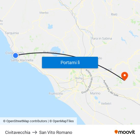 Civitavecchia to San Vito Romano map