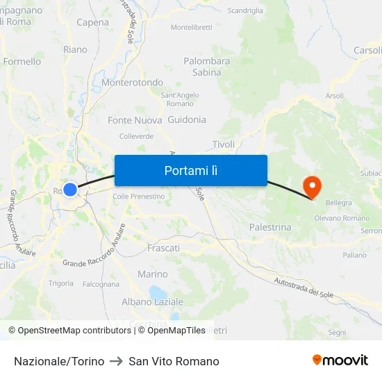 Nazionale/Torino to San Vito Romano map