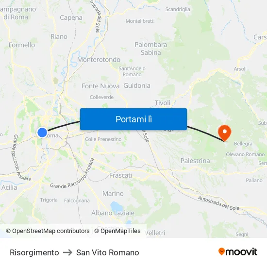 Risorgimento to San Vito Romano map