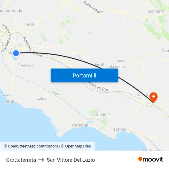 Grottaferrata to San Vittore Del Lazio map