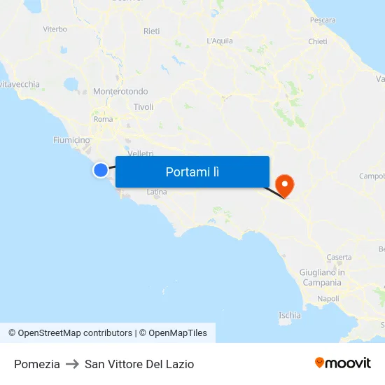 Pomezia to San Vittore Del Lazio map