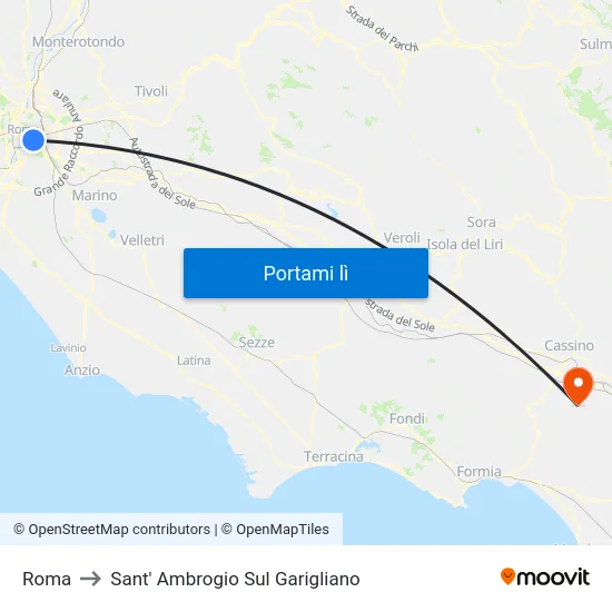 Roma to Sant' Ambrogio Sul Garigliano map