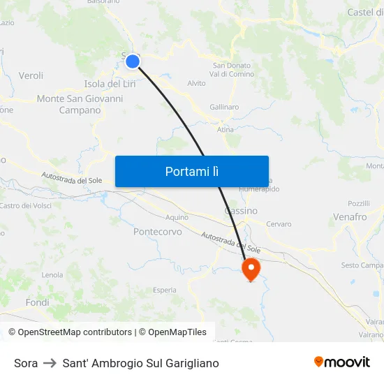 Sora to Sant' Ambrogio Sul Garigliano map