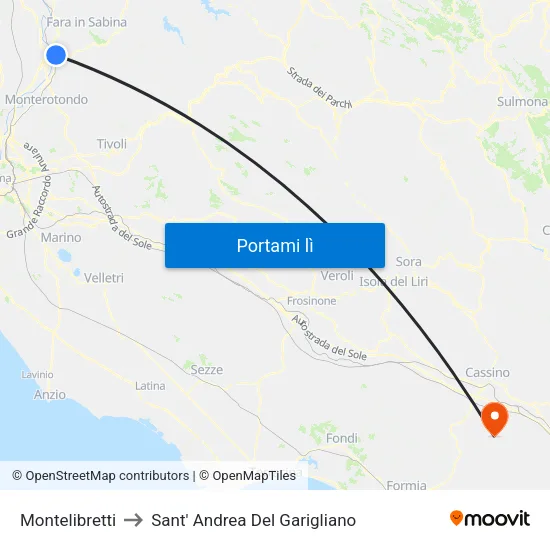 Montelibretti to Sant' Andrea Del Garigliano map