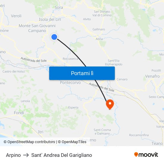 Arpino to Sant' Andrea Del Garigliano map