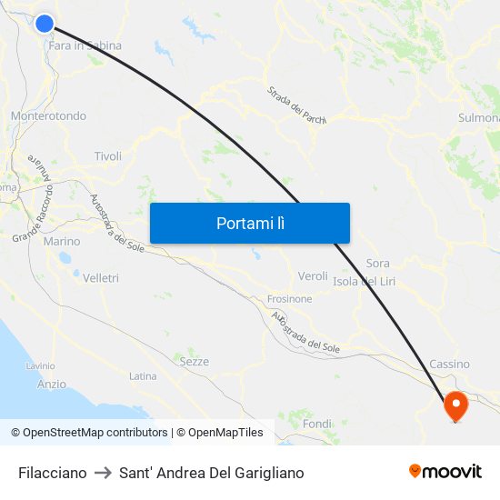 Filacciano to Sant' Andrea Del Garigliano map