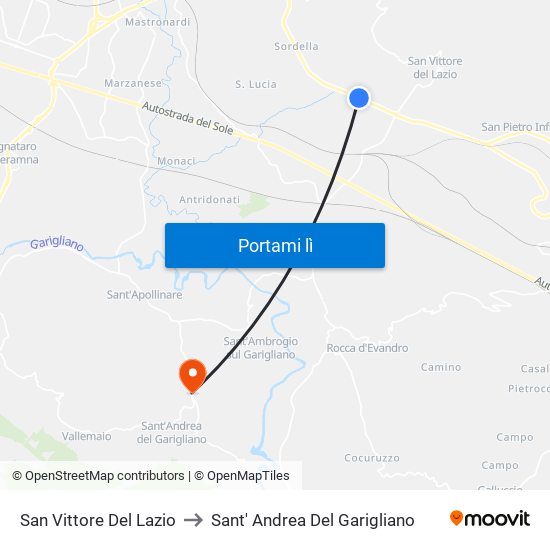 San Vittore Del Lazio to Sant' Andrea Del Garigliano map