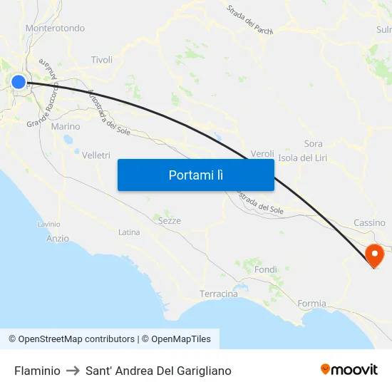 Flaminio to Sant' Andrea Del Garigliano map