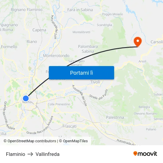 Flaminio to Vallinfreda map