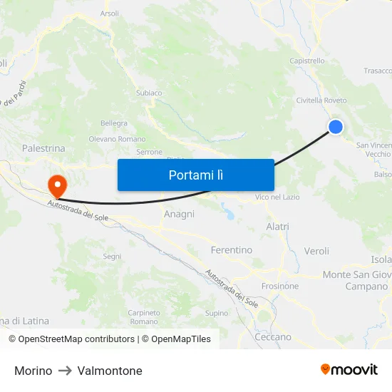 Morino to Valmontone map