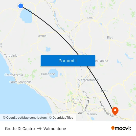 Grotte Di Castro to Valmontone map